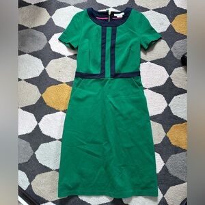 Boden Green Midi Dress with Navy Trim